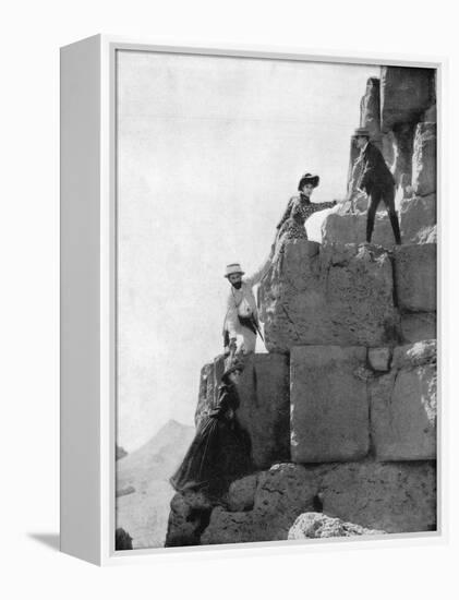 Climbing the Great Pyramid, Egypt, Late 19th Century-John L Stoddard-Framed Premier Image Canvas