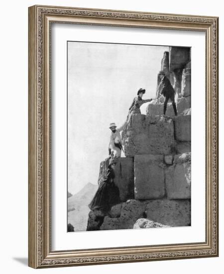 Climbing the Great Pyramid, Egypt, Late 19th Century-John L Stoddard-Framed Giclee Print