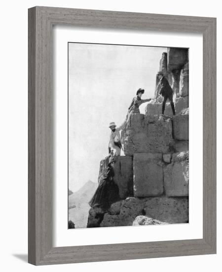 Climbing the Great Pyramid, Egypt, Late 19th Century-John L Stoddard-Framed Giclee Print