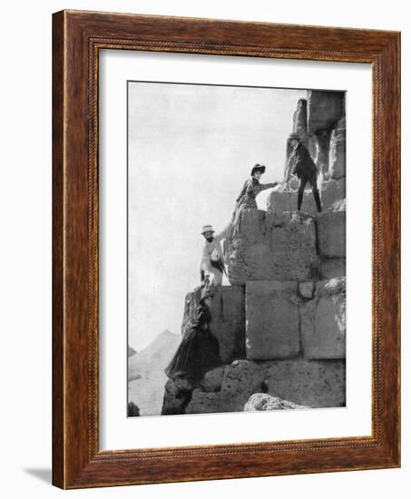 Climbing the Great Pyramid, Egypt, Late 19th Century-John L Stoddard-Framed Giclee Print