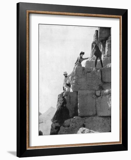 Climbing the Great Pyramid, Egypt, Late 19th Century-John L Stoddard-Framed Giclee Print