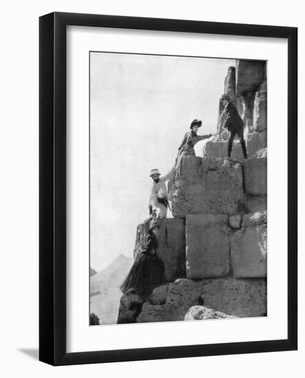 Climbing the Great Pyramid, Egypt, Late 19th Century-John L Stoddard-Framed Giclee Print
