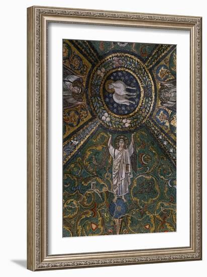 Clipeus with Mystic Lamb Supported by Four Angels and Nature Motifs, Mosaic-null-Framed Giclee Print