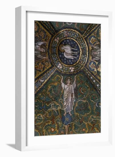 Clipeus with Mystic Lamb Supported by Four Angels and Nature Motifs, Mosaic-null-Framed Giclee Print