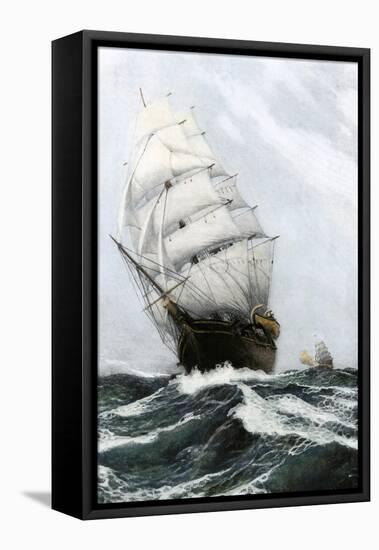 Clipper Ship Caribee, Famous for Speed, Built in Maine in 1852-null-Framed Premier Image Canvas