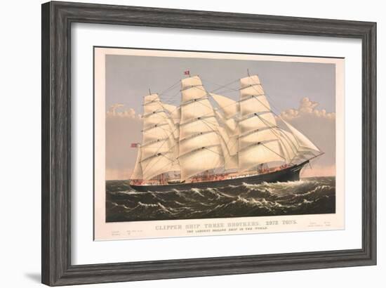 Clipper Ship Three Brothers, 2972 Tons, Largest Sailing Ship in the World-null-Framed Art Print