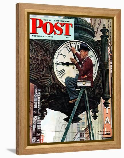 "Clock Repairman" Saturday Evening Post Cover, November 3,1945-Norman Rockwell-Framed Premier Image Canvas