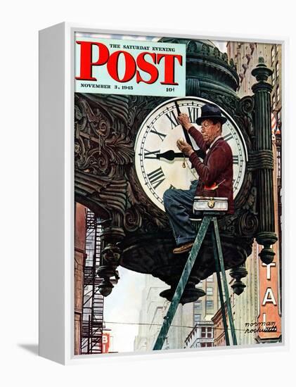 "Clock Repairman" Saturday Evening Post Cover, November 3,1945-Norman Rockwell-Framed Premier Image Canvas