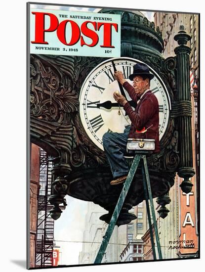 "Clock Repairman" Saturday Evening Post Cover, November 3,1945-Norman Rockwell-Mounted Premium Giclee Print