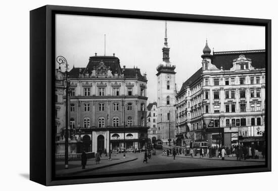Clock Tower and City Buildings-null-Framed Premier Image Canvas