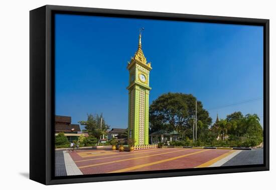 Clock tower at campus of State Pariyatti Sasana University, Mandalay, Myanmar (Burma)-Jan Miracky-Framed Premier Image Canvas