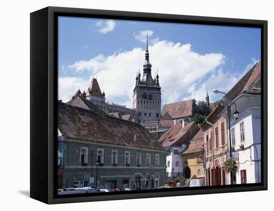 Clock Tower, on Old Town Citadel, from Piata Hermann Oberth, Sighisoara, Transylvania, Romania-Richard Ashworth-Framed Premier Image Canvas