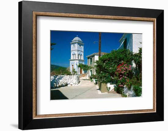 Clock Tower Poros IslandGreece-null-Framed Art Print