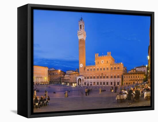 Clock Tower with a Palace in a City, Torre Del Mangia, Palazzo Pubblico, Piazza Del Campo, Siena...-null-Framed Premier Image Canvas