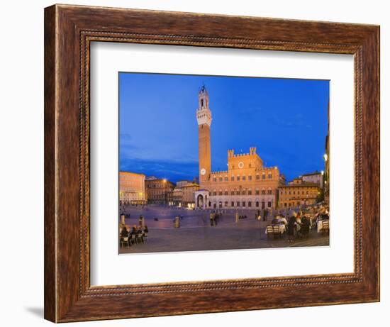 Clock Tower with a Palace in a City, Torre Del Mangia, Palazzo Pubblico, Piazza Del Campo, Siena...-null-Framed Photographic Print