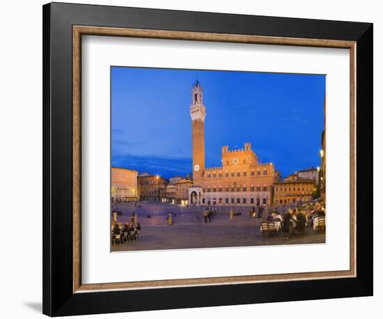 Clock Tower with a Palace in a City, Torre Del Mangia, Palazzo Pubblico, Piazza Del Campo, Siena...-null-Framed Photographic Print