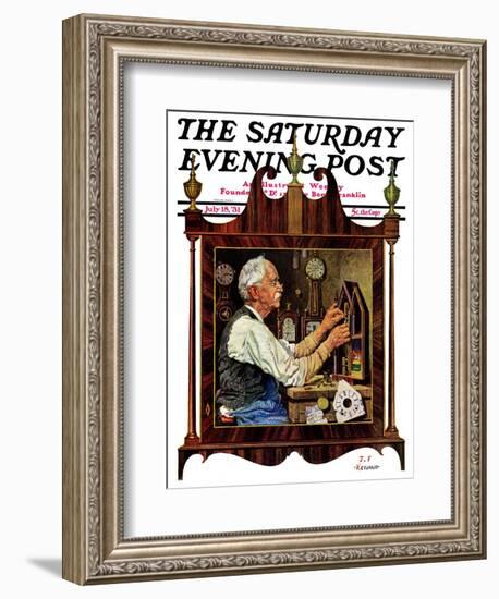 "Clockmaker," Saturday Evening Post Cover, July 18, 1931-J.F. Kernan-Framed Giclee Print