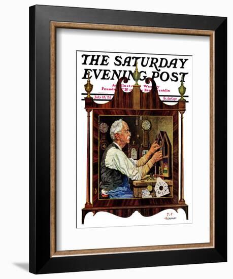 "Clockmaker," Saturday Evening Post Cover, July 18, 1931-J.F. Kernan-Framed Giclee Print