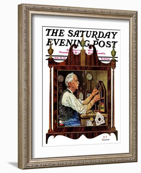 "Clockmaker," Saturday Evening Post Cover, July 18, 1931-J.F. Kernan-Framed Giclee Print