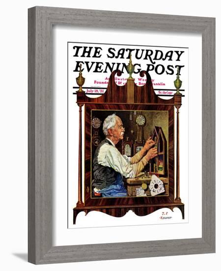 "Clockmaker," Saturday Evening Post Cover, July 18, 1931-J.F. Kernan-Framed Giclee Print