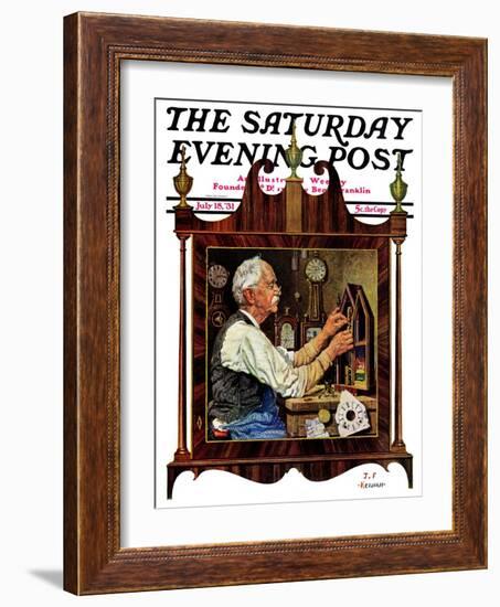 "Clockmaker," Saturday Evening Post Cover, July 18, 1931-J.F. Kernan-Framed Giclee Print