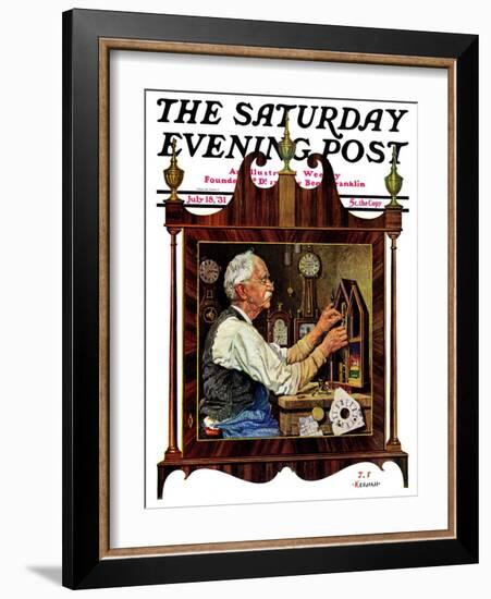 "Clockmaker," Saturday Evening Post Cover, July 18, 1931-J.F. Kernan-Framed Giclee Print