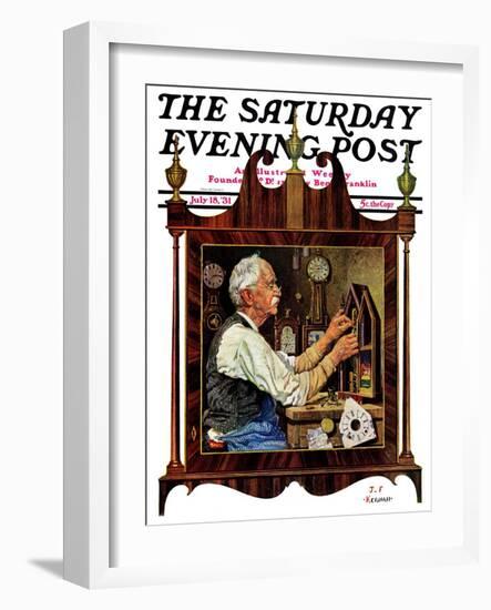 "Clockmaker," Saturday Evening Post Cover, July 18, 1931-J.F. Kernan-Framed Giclee Print