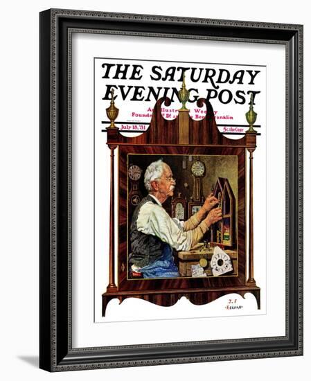 "Clockmaker," Saturday Evening Post Cover, July 18, 1931-J.F. Kernan-Framed Giclee Print