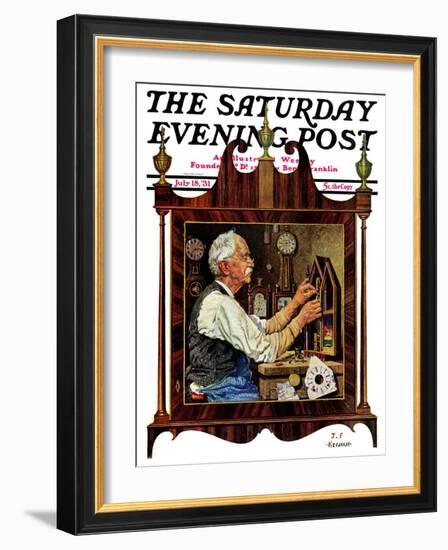 "Clockmaker," Saturday Evening Post Cover, July 18, 1931-J.F. Kernan-Framed Giclee Print