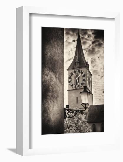 Clocktowwer of, St Peter Church, Zurich, Switzerland-George Oze-Framed Photographic Print