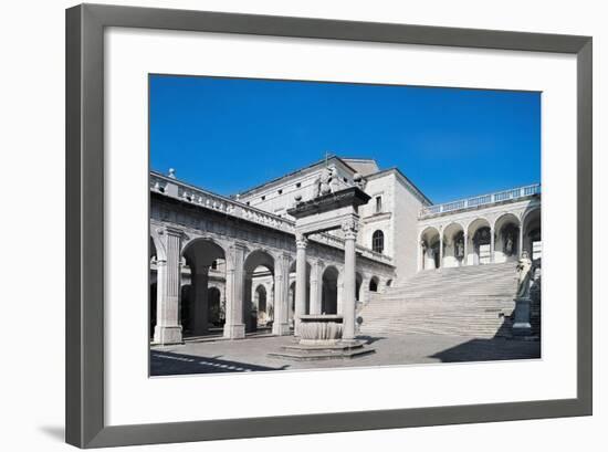 Cloister of Bramante and Staircase Leading to Basilica, Benedictine Abbey of Montecassino-null-Framed Giclee Print