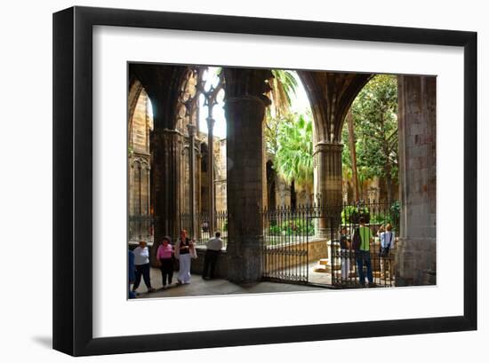 Cloister of Catedral La Seu in the Barri Gotic, Barcelona, Catalonia, Spain-null-Framed Art Print