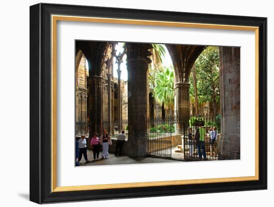 Cloister of Catedral La Seu in the Barri Gotic, Barcelona, Catalonia, Spain-null-Framed Art Print