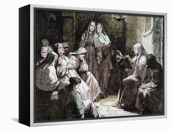 Cloistered Nuns, Gospel Reading, 19th Century-Prisma Archivo-Framed Premier Image Canvas