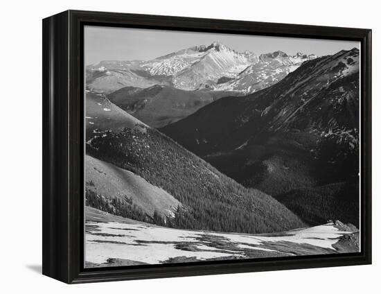 Close In View Dark Shadowed Hills In Fgnd Mts In Bkgd "Long's Peak Rocky Mt NP" Colorado 1933-1942-Ansel Adams-Framed Stretched Canvas