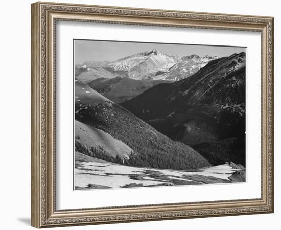 Close In View Dark Shadowed Hills In Fgnd Mts In Bkgd "Long's Peak Rocky Mt NP" Colorado 1933-1942-Ansel Adams-Framed Art Print