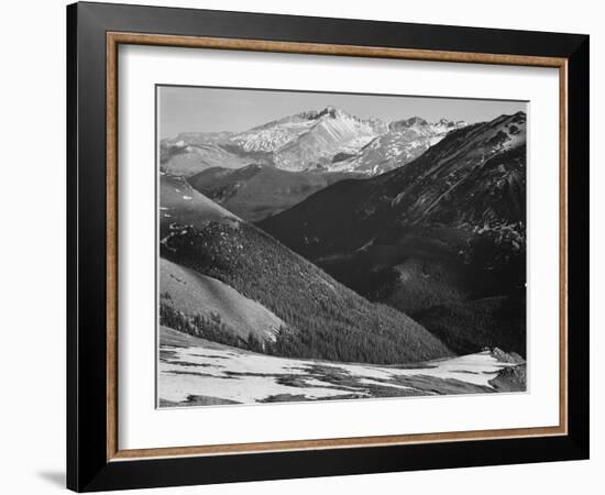 Close In View Dark Shadowed Hills In Fgnd Mts In Bkgd "Long's Peak Rocky Mt NP" Colorado 1933-1942-Ansel Adams-Framed Art Print