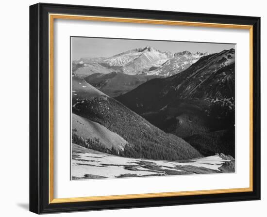 Close In View Dark Shadowed Hills In Fgnd Mts In Bkgd "Long's Peak Rocky Mt NP" Colorado 1933-1942-Ansel Adams-Framed Art Print