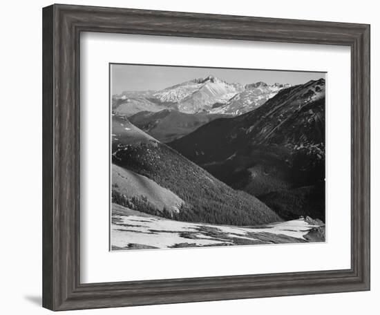 Close In View Dark Shadowed Hills In Fgnd Mts In Bkgd "Long's Peak Rocky Mt NP" Colorado 1933-1942-Ansel Adams-Framed Art Print