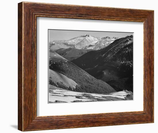 Close In View Dark Shadowed Hills In Fgnd Mts In Bkgd "Long's Peak Rocky Mt NP" Colorado 1933-1942-Ansel Adams-Framed Art Print