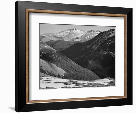 Close In View Dark Shadowed Hills In Fgnd Mts In Bkgd "Long's Peak Rocky Mt NP" Colorado 1933-1942-Ansel Adams-Framed Art Print