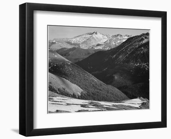 Close In View Dark Shadowed Hills In Fgnd Mts In Bkgd "Long's Peak Rocky Mt NP" Colorado 1933-1942-Ansel Adams-Framed Art Print