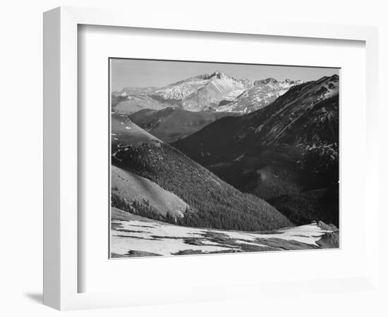 Close In View Dark Shadowed Hills In Fgnd Mts In Bkgd "Long's Peak Rocky Mt NP" Colorado 1933-1942-Ansel Adams-Framed Art Print