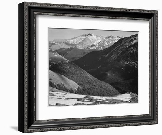 Close In View Dark Shadowed Hills In Fgnd Mts In Bkgd "Long's Peak Rocky Mt NP" Colorado 1933-1942-Ansel Adams-Framed Art Print