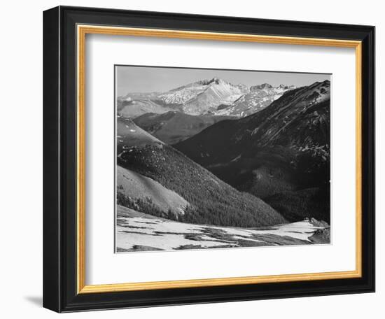 Close In View Dark Shadowed Hills In Fgnd Mts In Bkgd "Long's Peak Rocky Mt NP" Colorado 1933-1942-Ansel Adams-Framed Art Print