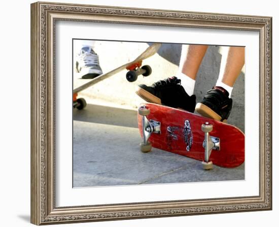 Close-up Image of Feet on Skateboards-null-Framed Photographic Print