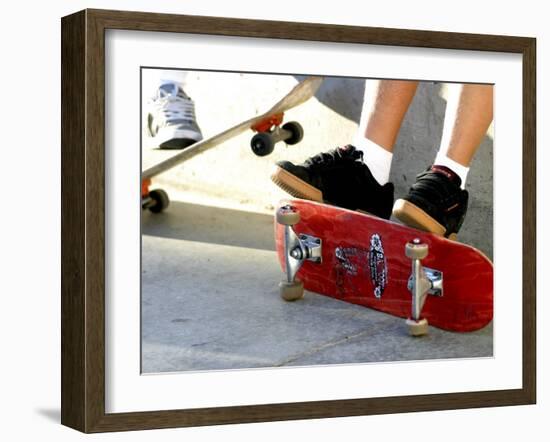 Close-up Image of Feet on Skateboards-null-Framed Photographic Print