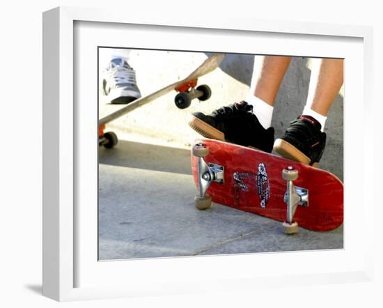 Close-up Image of Feet on Skateboards-null-Framed Photographic Print