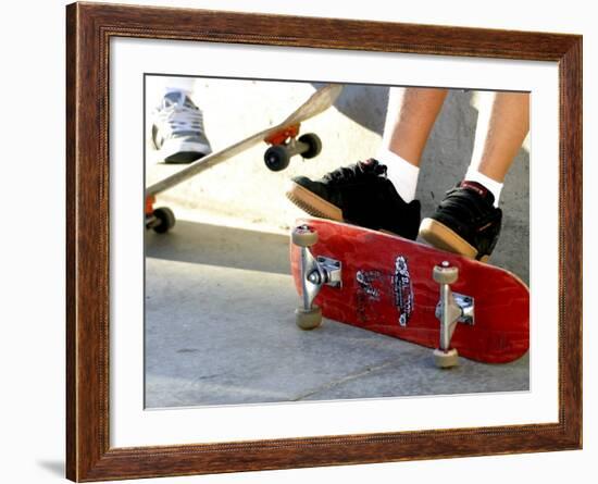 Close-up Image of Feet on Skateboards-null-Framed Photographic Print