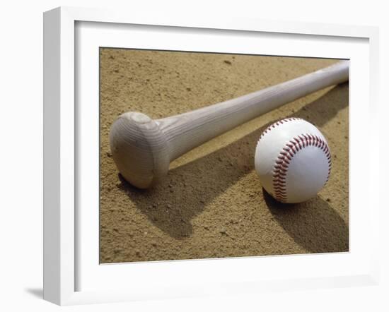 Close-up of a Baseball Bat and a Baseball-null-Framed Photographic Print